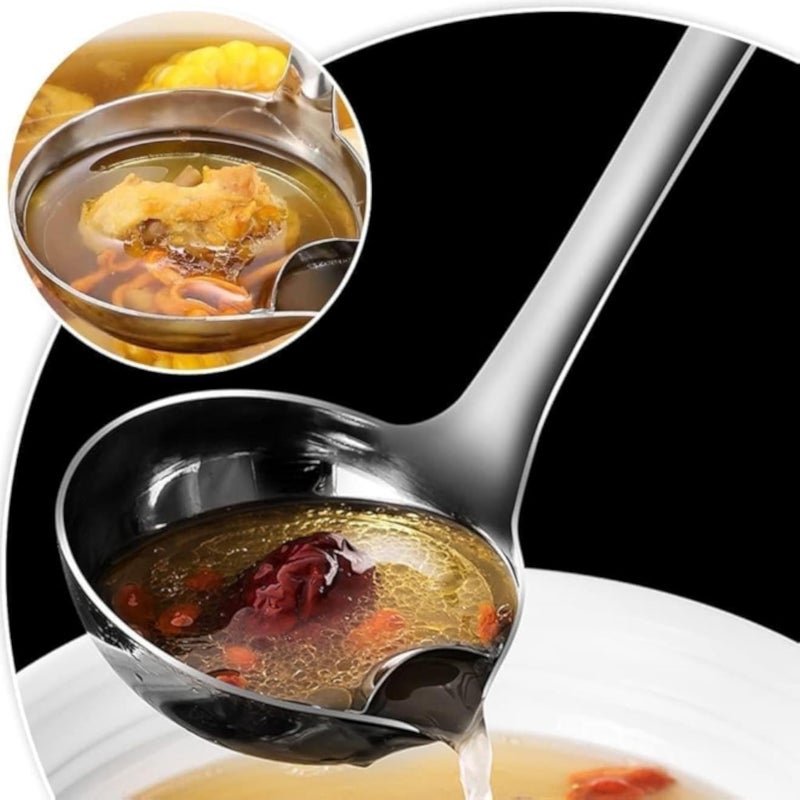 Al-Israa Stainless Steel Fat Separator Ladle for Soup, Kitchen Cooking Essentials, Stainless Steel Long Handle Strain Ladle